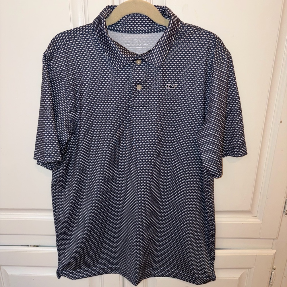 Vineyard Vines Boys Navy White Whale Patterned Polo Shirt